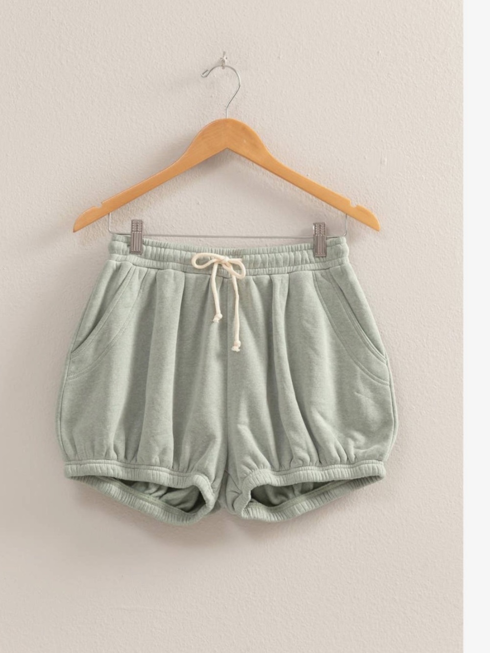 Casual Drawstring Women’s Bubble Shorts in Sage Green